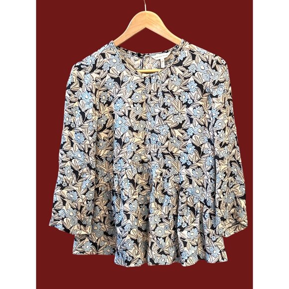 Rebecca Taylor Blue Floral Print Long Sleeve Peplum Blouse Romantic Designer Top - Picture 1 of 6